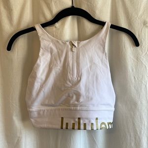White high neck zipped lululemon energy bra